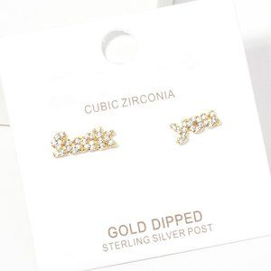 Gold Dipped CZ Embellished fXXk you Message Stud Earring